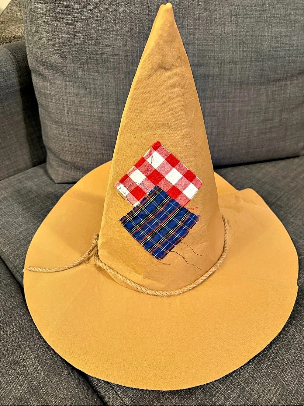 Target Scarecrow Costume Hat Orange & Red Plaid Patch